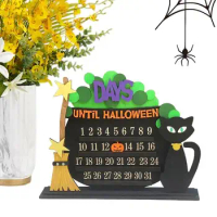 Halloween Advent Calendar Wooden Cat Broom Countdown Ornament Kids Advent Calendar Halloween Home Decor For Desktop Classroom