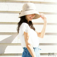 日本 QUEENHEAD 抗UV防曬天然素材大寬緣帽8006 米色