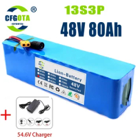 48V 100Ah 1000w 13S3P XT60 48V Lithium Ion Battery Pack 80000mah for 52V E-bike Electric Bicycle Scooter with BMS+54.6v Charger