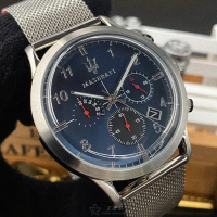 【MASERATI 瑪莎拉蒂】MASERATI手錶型號R8873625003(寶藍色錶面銀錶殼銀色米蘭錶帶款)