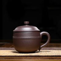 古往今來宜興原礦紫砂杯隔艙過濾泡茶杯辦公茶具帶蓋水杯子福圓杯
