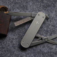 Titanium Alloy Hand Made DIY Handle Scales for 65 mm Swiss Army Executive 81 Knife(Scales Only, Knife Not Included)