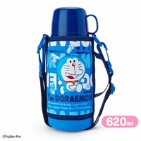 小禮堂 哆啦A夢 彈蓋不鏽鋼保溫瓶附水壺袋《藍.文字》620ml.水壺.水瓶
