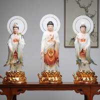 52cm 3P A set high grade jade XI FANG SANSHENG Shakyamuni Goddess Guan yin Mahasthamaprapta buddha HOME Shrine Protection statue