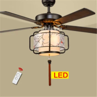 New HS030 Ceiling Fan Living Room Bedroom Lights 5 Wooden Lanterns LED Mute Remote Control Fan Light 220v/110v 70W