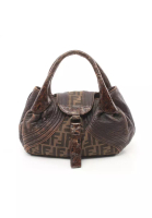 Fendi 二奢 Pre-loved Fendi spy bag mini Handbag leather canvas Brown Dark brown