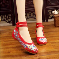 Spring Summer Woman Vintage Flat Embroidery Hanfu Shoes Female Chinese Folk-custom Old Peking Casual Cloth Dancing Shoes