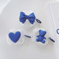 Cute 3D Klein Blue Bear Bow Clear Earbuds Cover For Samsung Galaxy Buds 2 Pro With Keyring Earphone Case For Samsung Buds Live