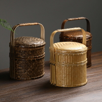竹編多層提籃手工收納盒食盒雙層禮盒茶具收納籃糕點盒中式提籃