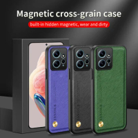 For Xiaomi Redmi Note 12 Turbo Case Magnetic Cross Grain Leather Back Cover On Note 12 Shockproof Coque Redme Redmy Note 12