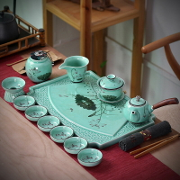 龍泉青瓷功夫茶具套裝家用簡約現代手繪泡茶杯茶壺陶瓷茶盤