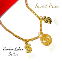 Rantai Leher Loket Dollar 24K Gold Plated (50cm/60cm) 3mm Gold Plated Dollar Necklace Set