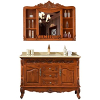 Zf Solid Wood Bathroom Cabinet Floor Marble Red Oak Mirror Cabinet Bathroom Cabinet