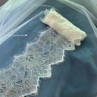 12CM Wide Gold Line Eyelash Lace Trim Lady Evening Dress Clothing Costume Sewing Gold Lace Girls Gowns Lace 6 Meters=2 pieces