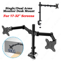 Single/Dual Arm Monitor Desk Mount Holds Up To 19.84 Lbs Desk Mount Stand Adjustable Height and Angle for 17 To 32 Inch Screens