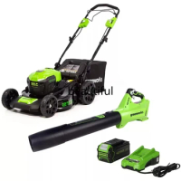 Greenworks 40V 21" SP Mower + Axial Brushless Blower, USB 5.0Ah Battery and Charger Included 1306402AZ Grass Trimmer Lawn Mower