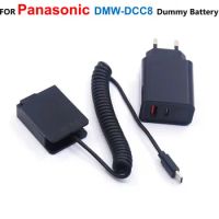 DMW-DCC8 BLC12 Dummy Battery+USB Type-C Charger For Panasonic Lumix DMC-G6 G7 G5 GX8 G80 G81 G85 FZ200 FZ300 FZH1 FZ1000 FZ2000
