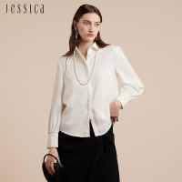 JESSICA - 優雅百搭鑽飾領雪紡長袖襯衫J30531