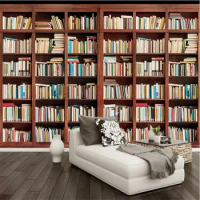 Custom Retro 3d Books Bookshelf Bookcase Photo Wallpapers for Living Room Bedroom Study Room Nostalgic Decor Mural Wallpaper 3D