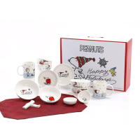 【CorelleBrands 康寧餐具】SNOOPY史努比14件式陶瓷碗盤餐具禮盒(LOVELY/HOME/ICECREAM/SNOW 4款任選)
