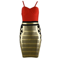 Sexy Lady Women Bandage Dress 2020 New Red and Gold Bodycon Printing Dress Sexy Bodycon Celebrity Evening Party Dresses Summer