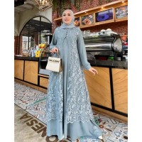 Sabrina Dress Maxy Wanita Muslim Matt Crinkle Premium Apk Brukat Bunga Premium OOTD Gamis Midi Pesta
