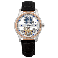Valentino Coupeau 范倫鐵諾 古柏 日月相鏤雕機械腕錶 (半玫瑰金/黑帶)