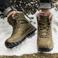 2023 Winter Warm Plush Men's Cotton Shoes Outdoor Shoes Men's Snow Boots High Top Casual Shoes Hiking Boots Big Size：40-48