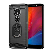 Capa For Motorola Moto G7 E5 Plus Brushed Carbon Fiber Soft Silicone Case For Moto Z2 Force Z3 Z4 Play Magnetic Ring Stand Cover