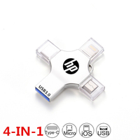 HP 4in 1 OTG USB Flash Drive Pendrive 64GB Type-C USB Stick 128GB 256GB Memory Stick For iPhone Andr