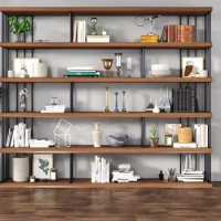 Italian minimalist wall solid wood bookcase whole wall bookcase shelf TV background wall office partition floor frame