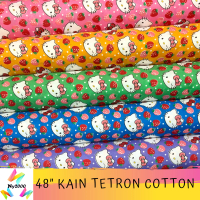 Kain TC / Polyester Corak Hello Kitty & Strawberi [Bidang 48 inci] / Strawberry Cartoon Polyester Fa