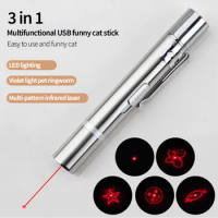 Cat Rechargeable USB 3-In-1 Pet Laser Pointer Cat Laser Toy Red Dot Laser Light Funny Chaser Stick Interactive Laser Pen Pointer