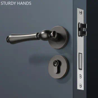 Vintage Black Split Bedroom Door Lock Zinc Alloy Security Door Locks Indoor Silent Door Handle Lockset Furniture Hardware
