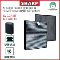 EVERGREEN 適用於Sharp IG-GCF15 IZ-FGCF15 車用空氣清新機 淨化器 備用過濾器套件替換用