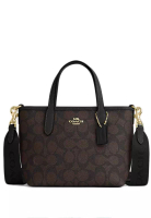 COACH City Mini Tote Bag In Signature Canvas - Walnut Black