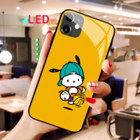 POCHACCO Luminous Tempered Glass phone case For Apple iphone 12 11 Pro Max XS mini Acoustic Control Protect LED Backlight cover