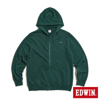 【EDWIN】男裝 小徽章連帽拉鍊外套(墨綠色)