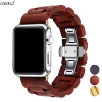 Wooden strap for Apple watch band 44mm 40mm iWatch band 42mm 38mm Metal Butterfly clasp bracelet Apple watch series 6 5 4 3 se