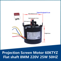 220V 25W Projection Screen Motor 60KTYZ Permanent Magnet Synchronous Flat shaft 8MM Electric Silver Screen Cloth Lifting Motor
