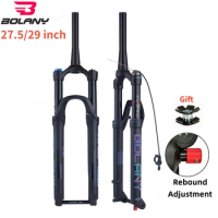 BOLANY Bicycle Fork 27.5 29 Inch Mountain Bike Air Suspension Fork Boost 15*100mm 15*110mm 140mm Travel Rebound Adjustment