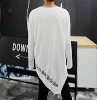 FINDSENSE Z1 韓國 時尚 潮 男 純色素面 下擺特色剪裁 刺繡 長袖T恤 特色T恤 素面T
