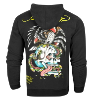 美國百分百【全新真品】Ed Hardy 潮牌 連帽 外套 夾克 黑色 刺青 Battle 鳳凰 骷髏頭 S號 F880