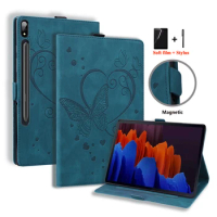 For Samsung Galaxy Tab S9 S8 S7 Plus FE Case Cover Cute Butterfly Embossed TPU Book Cover for Galaxy Tab S9 S7 Plus FE 12.4 Case
