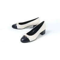 Sepatu TORY BURCH CAP TOE HALF BLACK WHITE HEELS 100% ORIGINAL 37