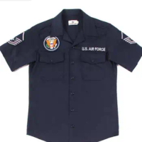 Air Force One US Air Force Shirt Navy Blue Cotton Satin Men's Short Sleeved Summer Shirt