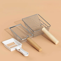 Wooden Handle Stainless Steel Cat Litter Shovel for Defecation Tool Bentonite Tofu Mixed Sand Portable Defecation Tool