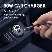 ที่ชาร์จรถยนต์ USB‑C กำลังไฟสูงถึง 90W พร้อมพอร์ต USB‑C คู่และอะแดปเตอร์กำลังไฟฟ้า USB‑A รองรับการชา