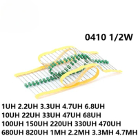 50pcs 0410 1/2W Color Ring Inductors Axial RF Choke Coil 0.5W 1UH 2.2UH 3.3UH 4.7UH 6.8UH 10UH 22UH 33UH 1MH 2.2MH 3.3MH 4.7MH