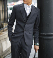 FINDSENSE品牌 韓國男 三件式西裝外套 成套西裝 修身西裝 西裝外套 外套+背心+褲子